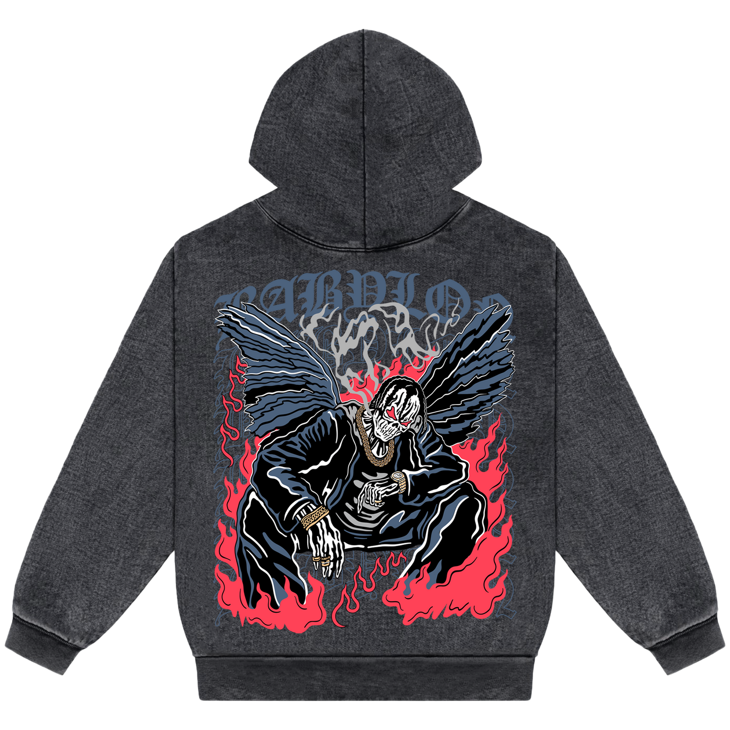 Fallen Angel Graphic Acid Wash Oversized Hoodie